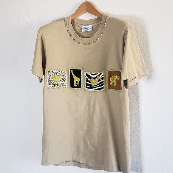 Vintage Tan Animal Print T-shirt - Picture 2 of 6